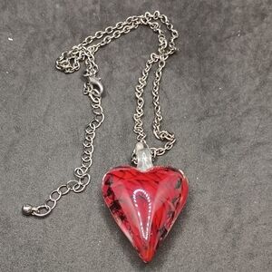 Red Glass Heart Pendant Necklace